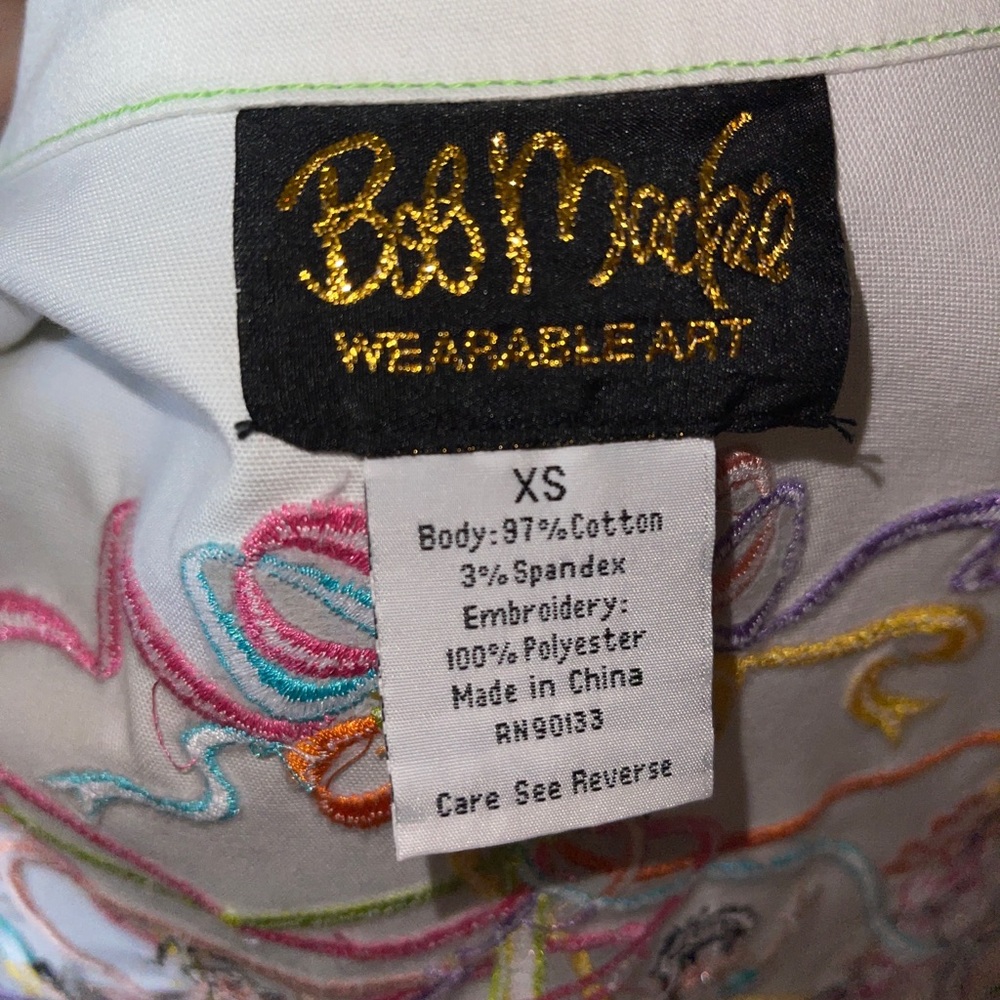 Bob Mackie XS Wearable Art May Pole Shirt White - Picture 11 of 12